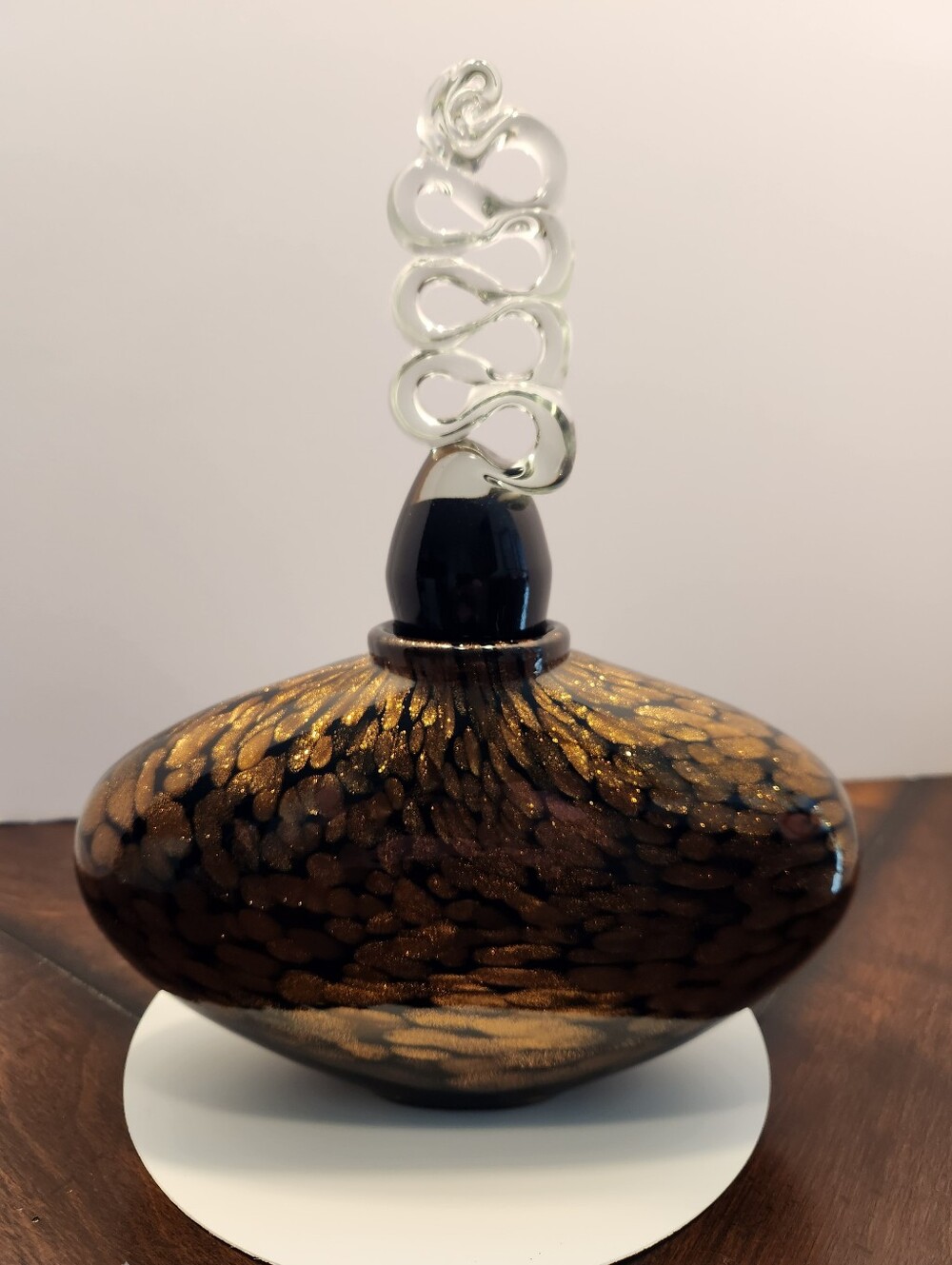 Large 10" Heavy Art Glass Scent Bottle / Decanter – Gold Aventurine & Swirl Stop